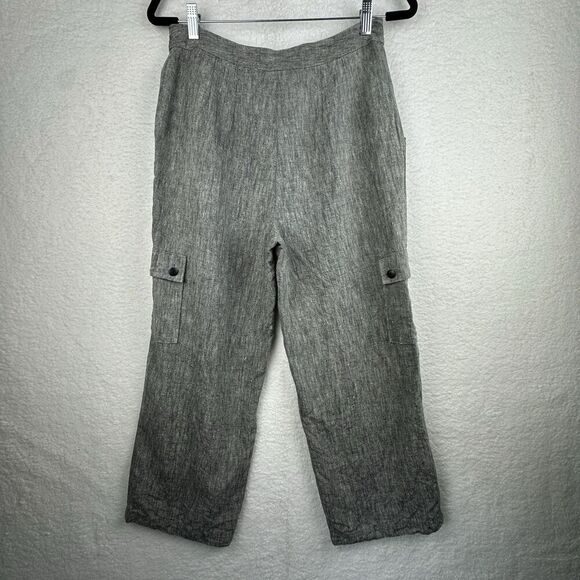 2/$30 Finity Naturals 100% Linen Cargo Pants Size 8 Gray Lagenlook Minimalism - Picture 8 of 11
